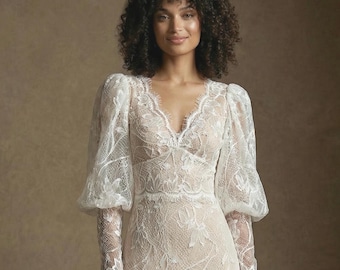 Medieval Sleeves Luxurious Lace Wedding Dress Sublime Lace Vintage Wedding Dress Boho Wedding Romantic Wedding Retro Wedding Dress
