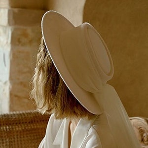 Ivory Wool Bridal Pork Pie Hat with Veil: Retro Wedding Fedora