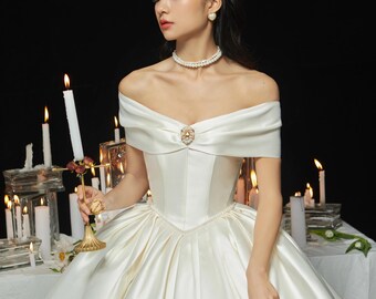 Swarovski Crystal Victorian Ball Gown: Off-Shoulder Renaissance Wedding Dress