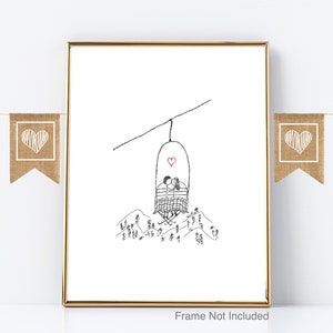 Canoodle Doodles No. 7 - Ski Lift // UNFRAMED Art Print // Valentine Engagement Wedding Christmas Anniversary Birthday gift for him or her