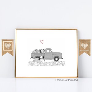 Canoodle Doodles No. 92 - Truck With Pumpkins / UNFRAMED Art Print // Gift for couples Autumn Thanksgiving Halloween Anniversary Engagement