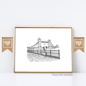 Canoodle Doodles No. 25 - London Tower Bridge / UNFRAMED Art Print / Romantic Wedding Valentine Engagement Anniversary gift for Him or Her