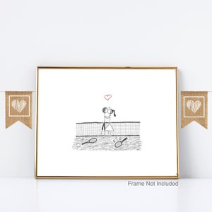 Canoodle Doodles No. 33 - Tennis // UNFRAMED Art Print // Valentine Engagement Wedding Christmas Anniversary Birthday gift for him or her