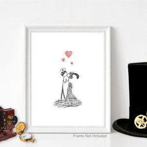 Canoodle Doodles No. 8 - Steampunk Couple / UNFRAMED Art Print / Gift for Halloween Anniversary Engagement Cosplay Lovers Victorian