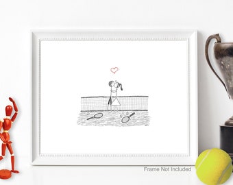 Canoodle Doodles No. 33 - Tennis // UNFRAMED Art Print // Valentine Engagement Wedding Christmas Anniversary Birthday gift for him or her