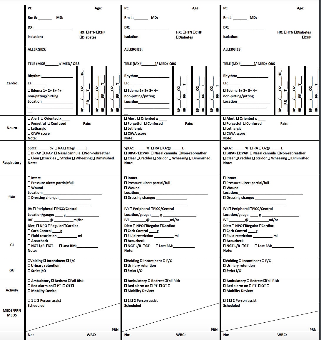 5 Patient Nurse Report Sheet - Etsy