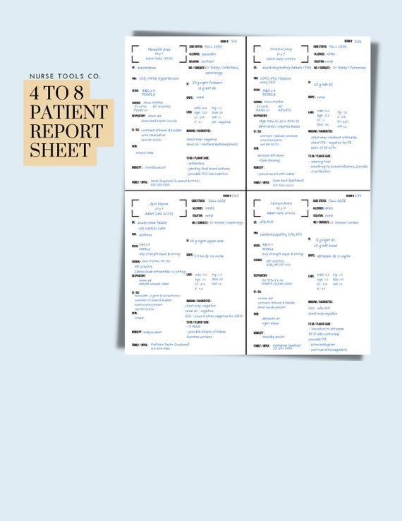 4 to 8 Patient Nurse Report Sheet/Handoff