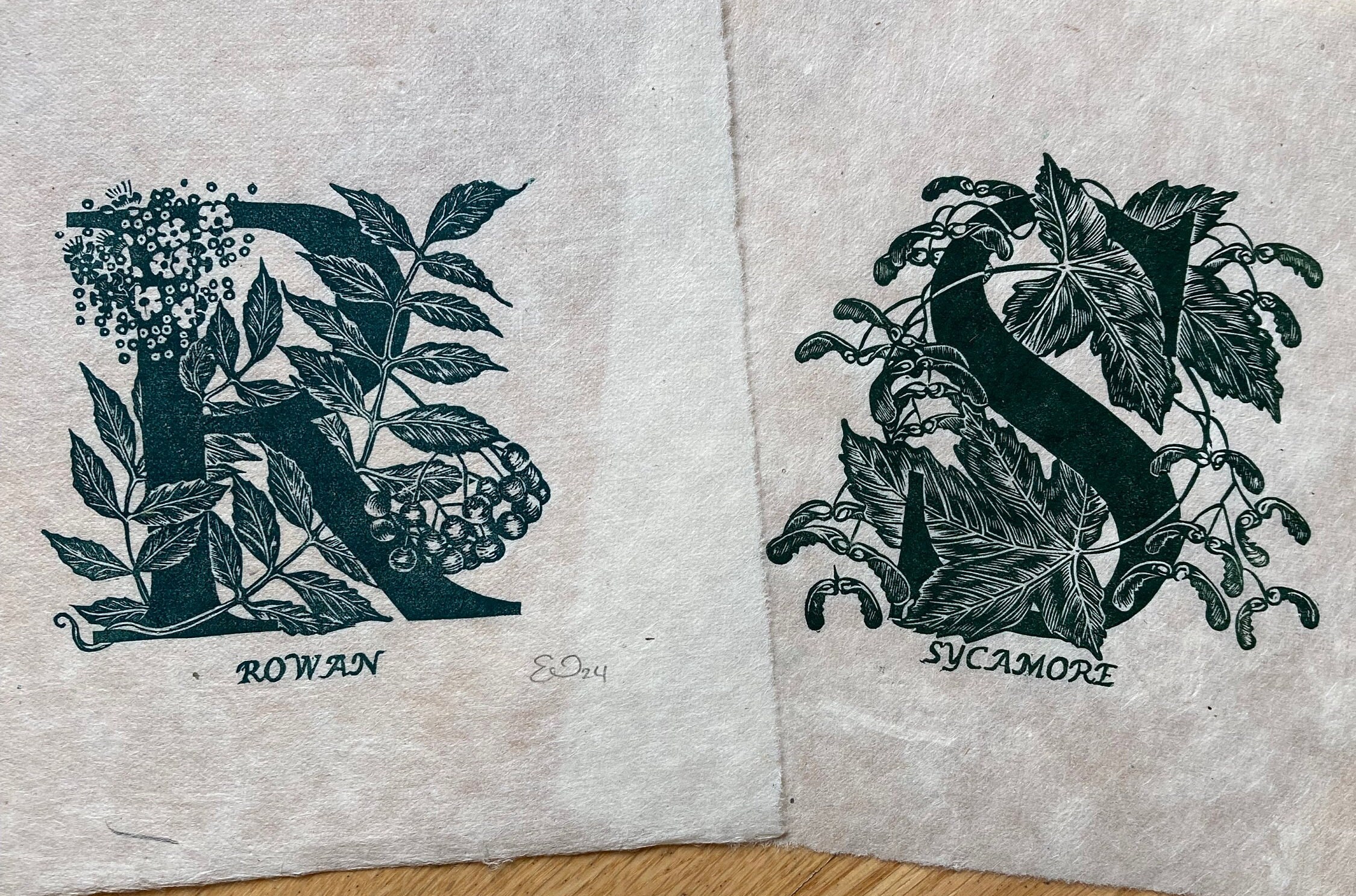 Tree With Initals R S Letter S & R Tree Alphabet Series Lino Print - Sycamore Rowan - Etsy