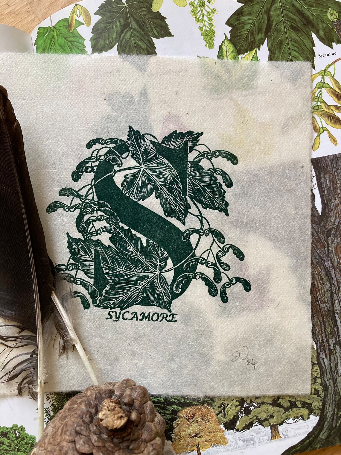 Tree With Initals R S Letter S & R Tree Alphabet Series Lino Print - Sycamore Rowan - Etsy