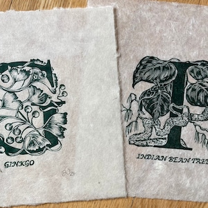 Letra G I Árbol Alfabeto Serie Lino Impresión - Ginkgo, Árbol de Frijol Indio