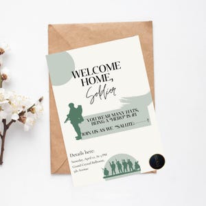 Invitación de bienvenida militar personalizada / Tarjeta de bienvenida de soldado editable / Invitación personalizada imprimible para fiesta de veteranos