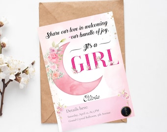 Pink Floral Baby Shower Invitation | Editable Girl Invite (Digital Download)