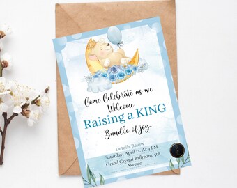 Raising a King Baby Shower Invitation | Moon and Stars (Digital Template)