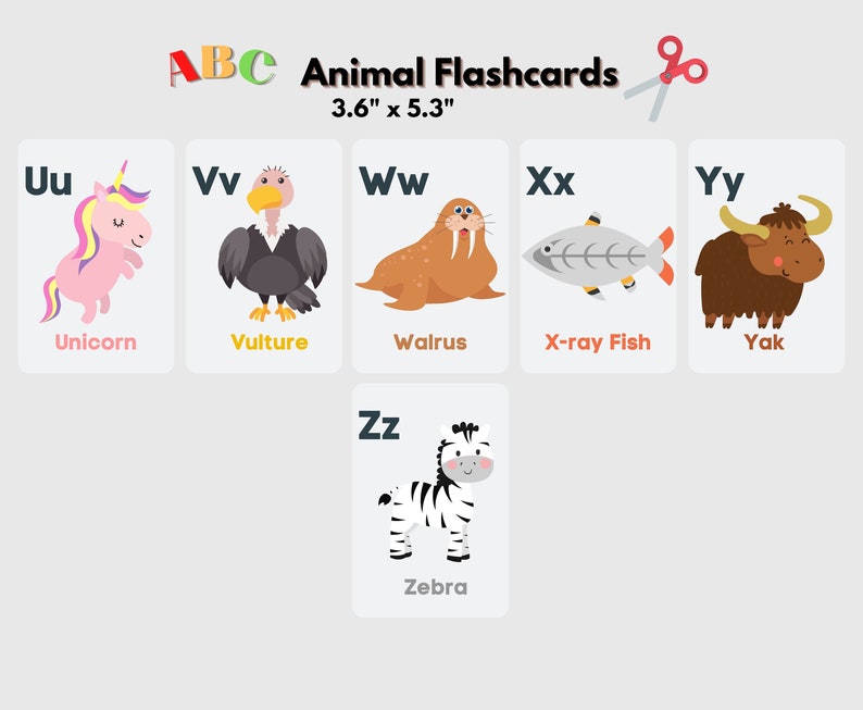 Animal Alphabet Flash Cards ABC Animal Flash Cards Alphabet Cards