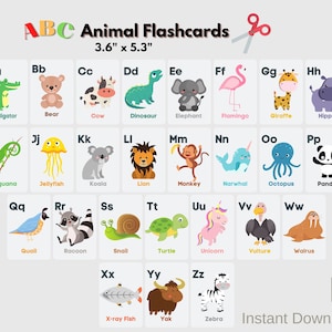 Animal Alphabet Flash Cards ABC Animal Flash Cards Alphabet Cards Instant Download and Print