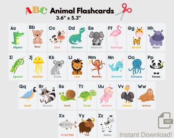 Animal Alphabet Flash Cards ABC Animal Flash Cards Alphabet Cards Instant Download and Print