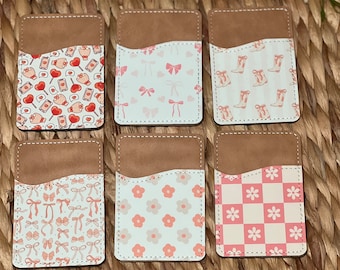 Stick-On Phone Card Holder | Leather Wallet with Bow, Floral, Heart Designs