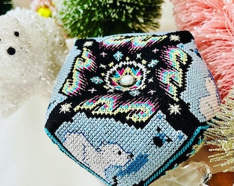 Northern Lights Polar Bear Biscornu - Cross Stitch Pattern - PDF Instant Download