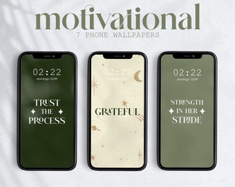 Inspirational Affirmation  Aesthetic Set of 7 Phone Wallpapers , Lock Screen Motivational Phrases, Green Aesthetic | Instant Download