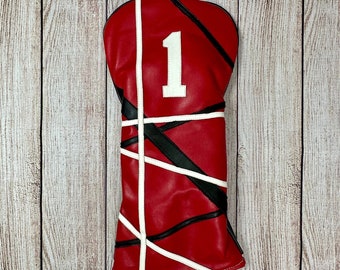 Driver Golf Headcover | Golf Head Cover | Red and Black Stripe | Golf Gift