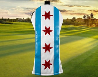 Chicago Flag Golf Hybrid Headcover: Handmade Faux Leather Golf Gift