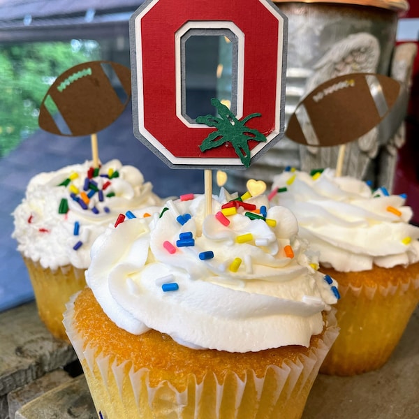 The Ohio State University Buckeye cupcake party toppers Tailgating tailgate football