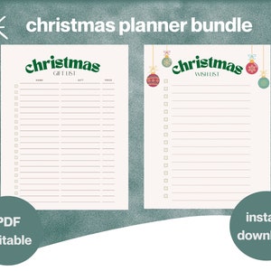 Lista de regalos de Navidad Lista de deseos Descarga digital Imprimible / Planificador de vacaciones Planificador de regalos de Navidad Calendario de vacaciones, Presupuesto de Navidad de vacaciones