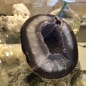 Purples and White Agate, Druzy Agate, Druzy Geode, Healing Crystal, Home Decor, Gift (25)