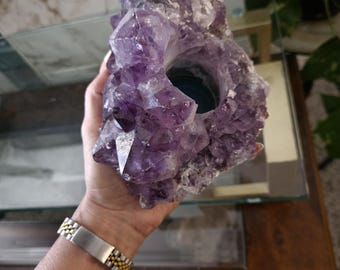 Amethyst Candle Holder, Amethyst Cluster, Healing Crystal,  Home Decor, Gift 7069