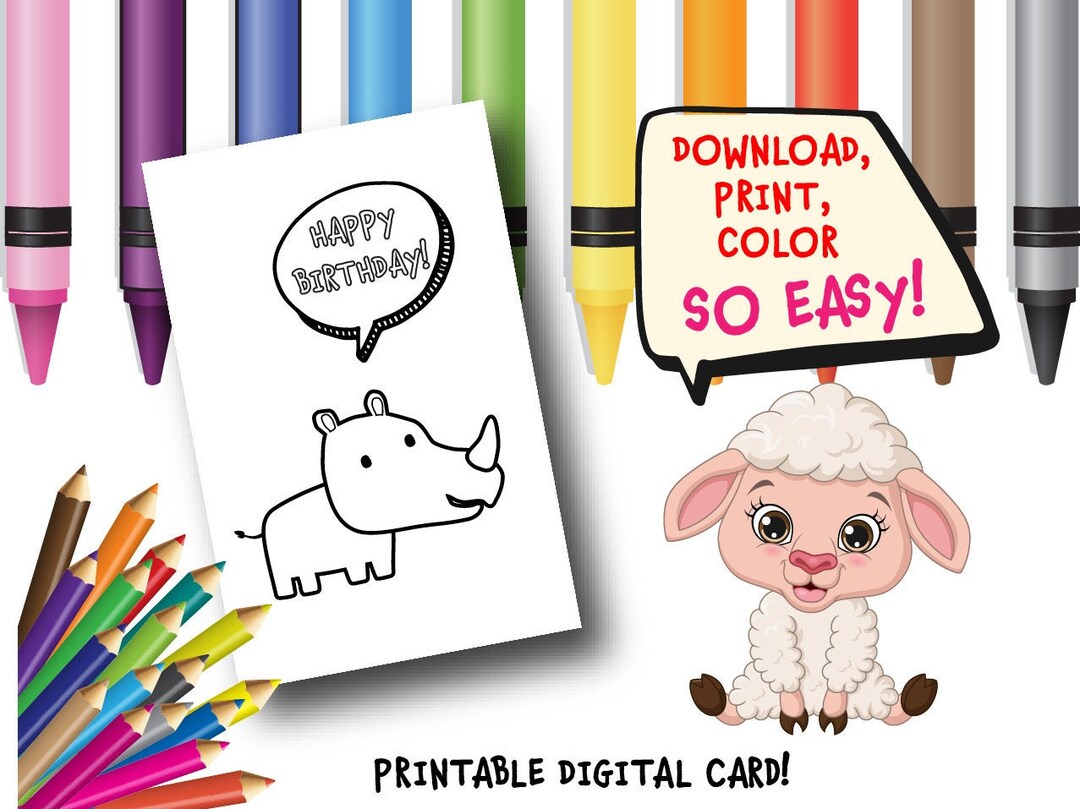 Printable HAPPY BIRTHDAY Card, Printable Card Rhino, Birthday Card for ...