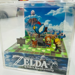 Legend of Zelda Link's Awakening, Marin e Link Diorama, Cubo de exibição de presente feito à mão