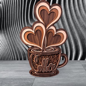 Multilayer Wood Wall Art: I Heart Coffee 3D Wood Wall Hanging, Home Decor, Wood Decor, Sign
