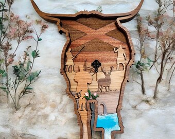 Multilayer wood art: Scottish Scene, wall hanging, wall sign, Scotland