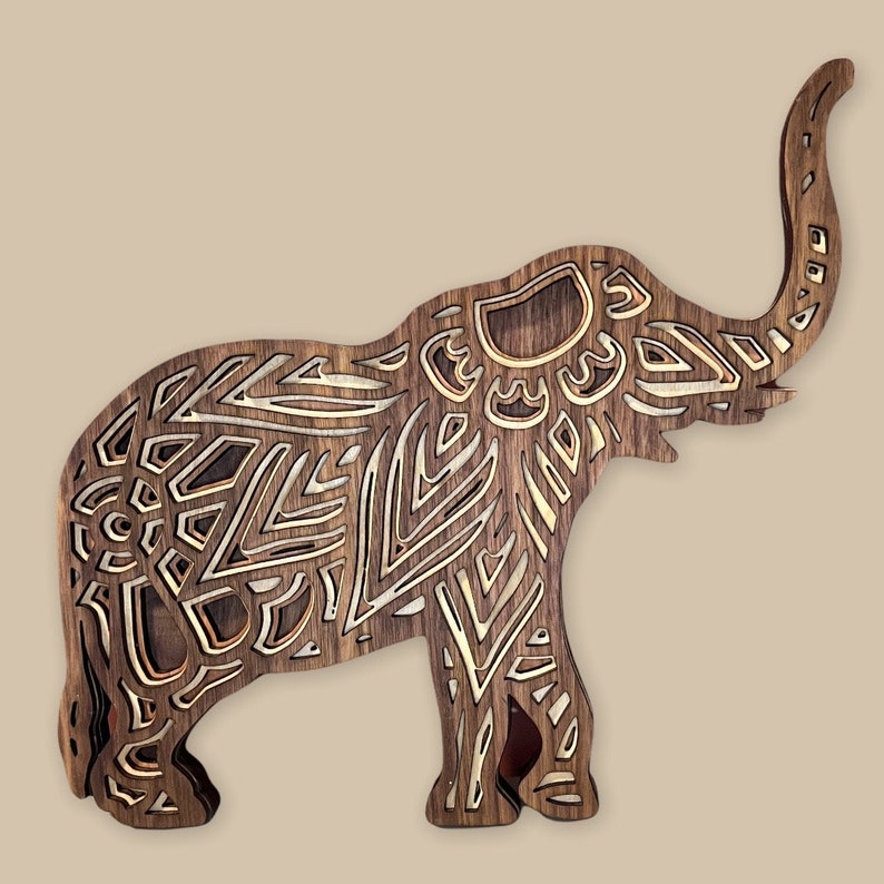 Multilayer Wood Wall Art Trumpeting Elephant Wood Wall Decor, Wall Art