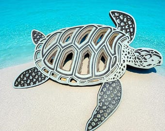 Layered Wood Sea Turtle Wall Art: Nautical Home Decor