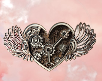 Multilayer Wood Art: Heart Punk, Wall Hanging, Wall Sign, Steampunk