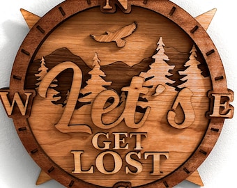 Multilayer Wood Art: Let's Get Lost Sign - Cabin Lodge Decor