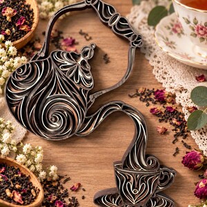 Multilayer Wood Art: Pouring Tea Kettle Wall Decor