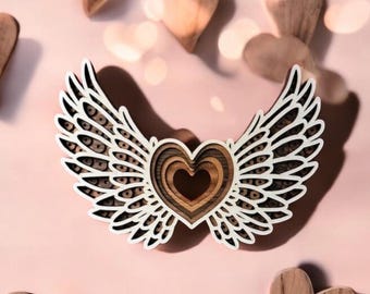 Multilayer Wood Art: Heart Wing, Wall Hanging, Wall Decor, Valentines, Love Decor