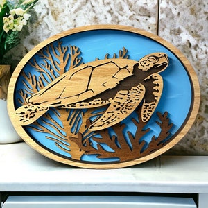 Multilayer Wood Sea Turtle Wall Art: Beach House Decor