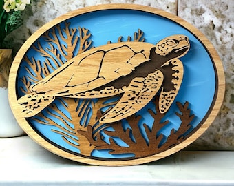 Multilayer Wood Sea Turtle Wall Art: Beach House Decor