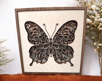 3D Swallowtail Butterfly Wall Art: Layered Wood Nature Decor