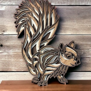 Multilayer Wood Art: Playful Squirrel 3D Wood Wall Decor, Home Decor, Wall Hanging, Sign