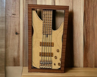 Multilayer Wood Bass Guitar Art: Unique Wall Decor
