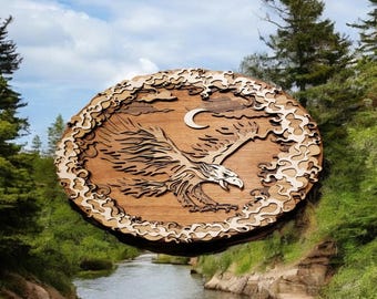 Fire Eagle Wood Wall Art: Multilayer Wall Hanging
