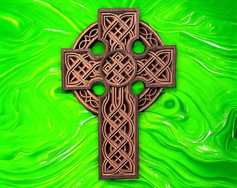 Multilayer Wood Art: Celtic Cross (large 12Lx18H)), Wall Hanging, Wall Sign, Irish Decor