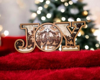 Multilayer Wood 'Joy' Nativity Scene - Holiday Wall Art