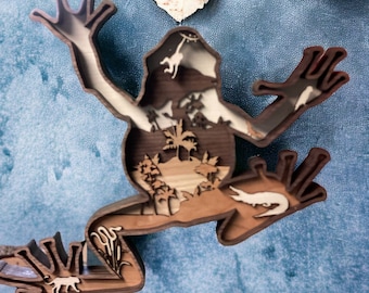 Multilayer Wood Frog Wall Art: Tropical Rainforest Decor
