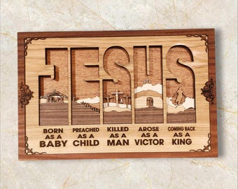 Multilayer Wood Art: Jesus Journey Wall Decor (18Lx12H)
