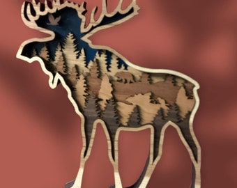 Multilayer Wood Moose Art: Rustic Cabin Wall Decor